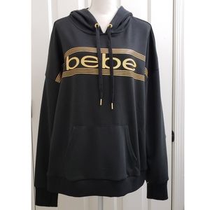BEBE SPORT BLACK/GOLD LOGO PRINT HOODIE